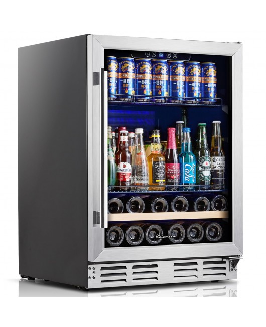 Kalamera Beverage Fridge 24 Inch Beverage and Wine Cooler Built-in or Freestanding - 120 Cans & 16 Bottles Capacity Wine Refrigerator Cooler